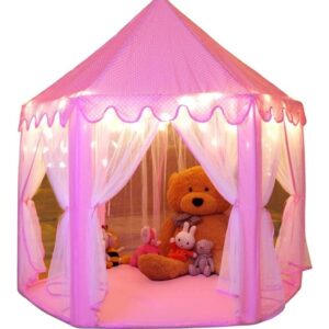 Pink Kids Play Tent With Star Lights